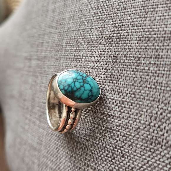 Stunning Vintage Native American Navajo Spiderweb Turquoise Ring 💍 🕷 - Picture 8 of 15